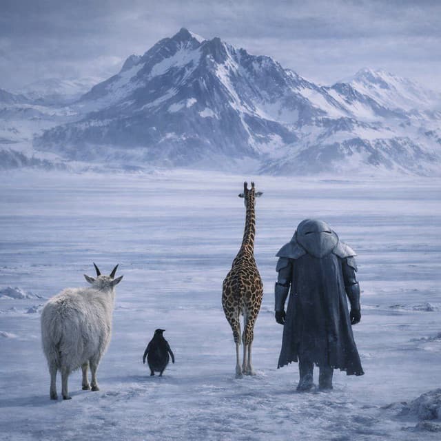 A fierce mountain goat on a dramatic, dark mountain background.